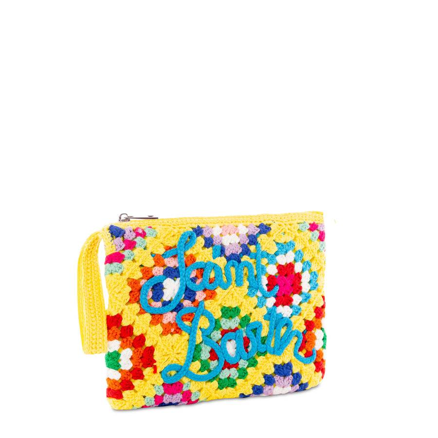 Mc2 Saint Barth Pouch Parisienne All'uncinetto Gialla Con Ricamo Saint Barth