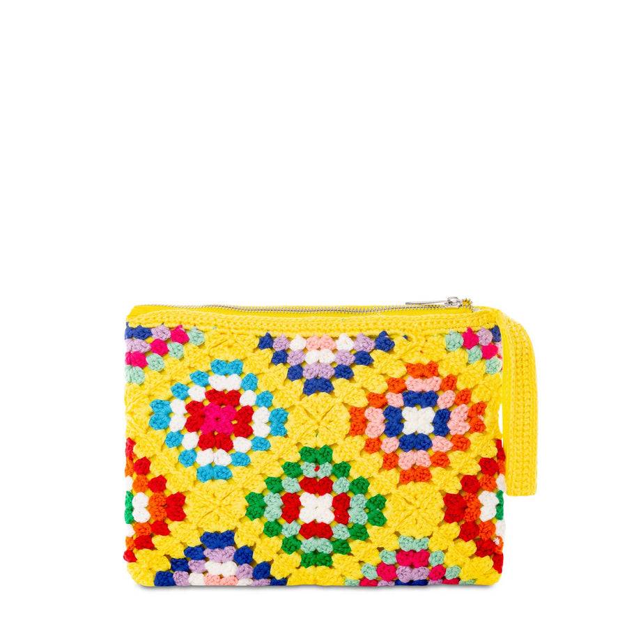Mc2 Saint Barth Pouch Parisienne All'uncinetto Gialla Con Ricamo Saint Barth
