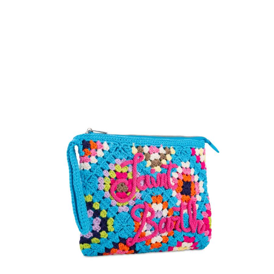 Mc2 Saint Barth Pouch Parisienne Azzurra All'uncinetto Con Ricamo Saint Barth