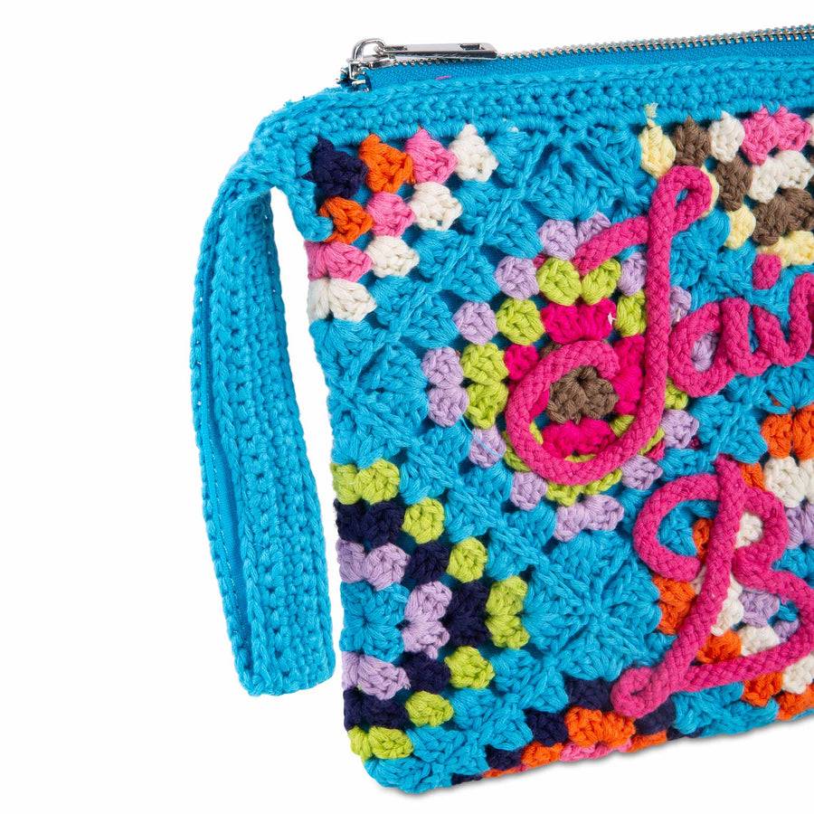 Mc2 Saint Barth Pouch Parisienne Azzurra All'uncinetto Con Ricamo Saint Barth