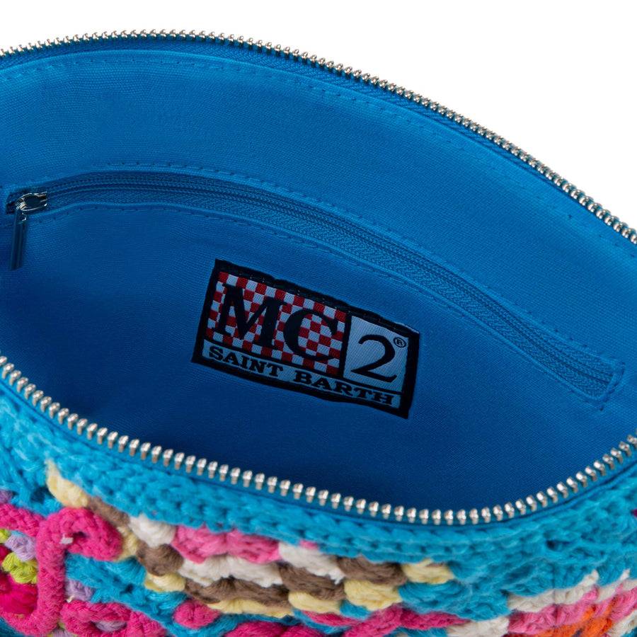 Mc2 Saint Barth Pouch Parisienne Azzurra All'uncinetto Con Ricamo Saint Barth