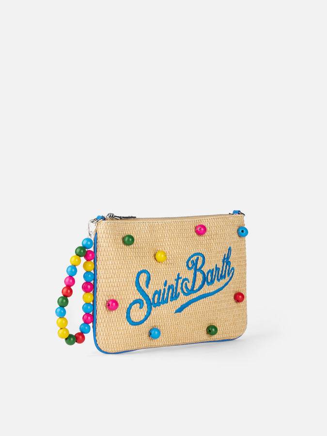 Mc2 Saint Barth Pouch Parisienne In Paglia Con Decorazione Di Perline Di Legno