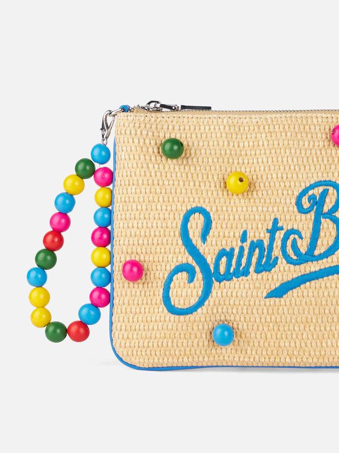 Mc2 Saint Barth Pouch Parisienne In Paglia Con Decorazione Di Perline Di Legno