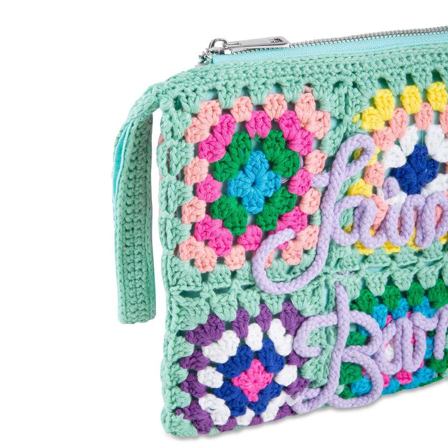 Mc2 Saint Barth Pouch Parisienne Verde Acqua Crochet Con Ricamo Saint Barth