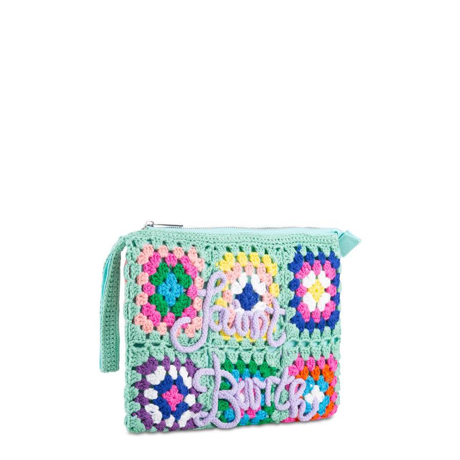 Mc2 Saint Barth Pouch Parisienne Verde Acqua Crochet Con Ricamo Saint Barth