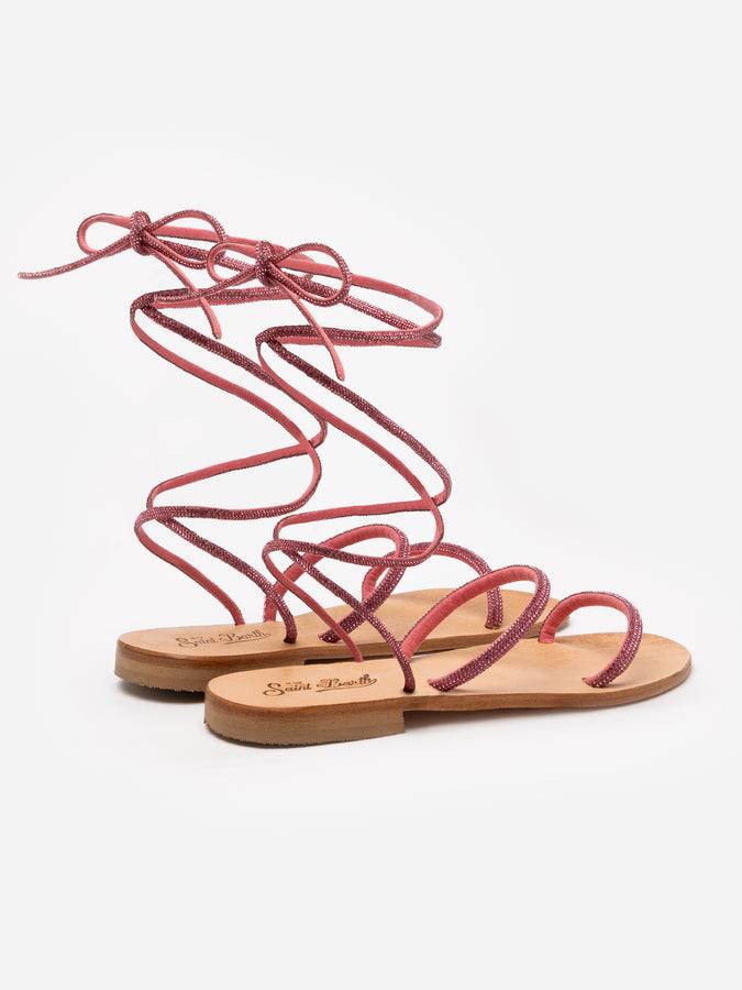Mc2 Saint Barth Sandali Flat Avvolgenti Con Strass Fucsia