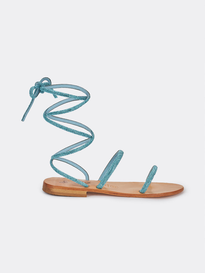 Mc2 Saint Barth Sandali Flat Avvolgenti Con Strass Turchesi