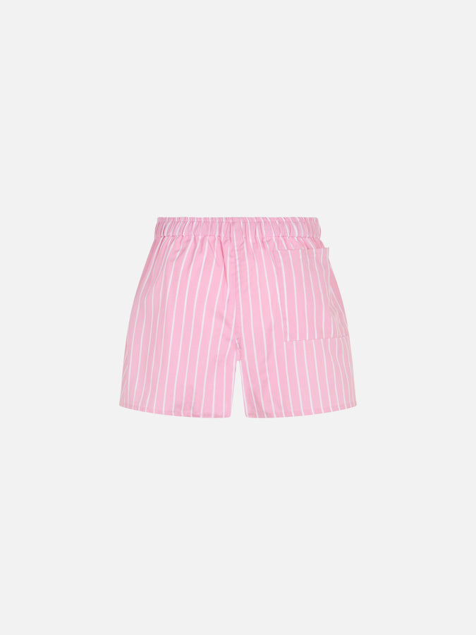 Mc2 Saint Barth Shorts Da Bambina In Cotone Boxy Jr Con Stampa A Righe Rosa