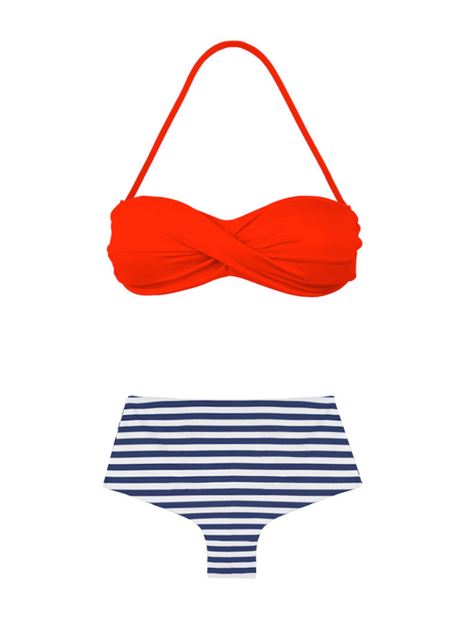 Mc2 Saint Barth Slip Da Bagno Alti Vintage Bikini Con Stampa A Righe Blu