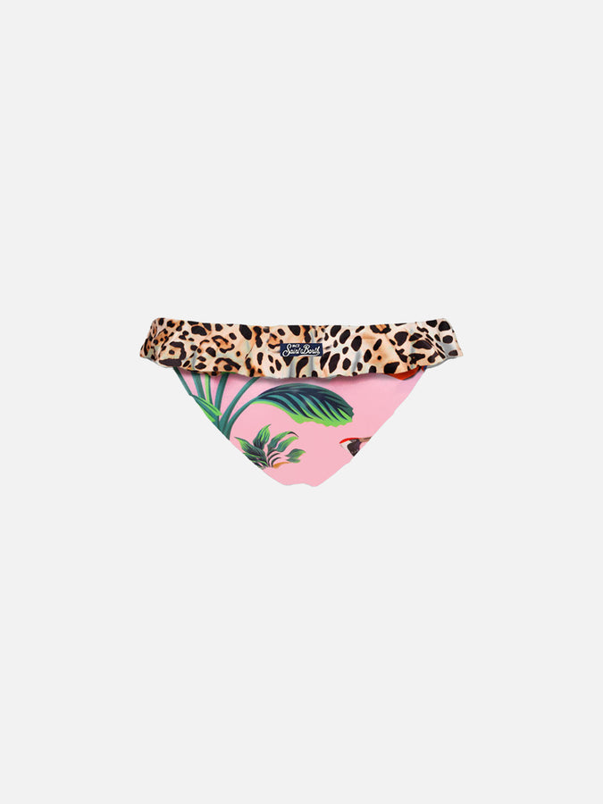 Mc2 Saint Barth Slip Da Bagno Da Bambina Con Balza Leopardata E Fantasia Tropicale