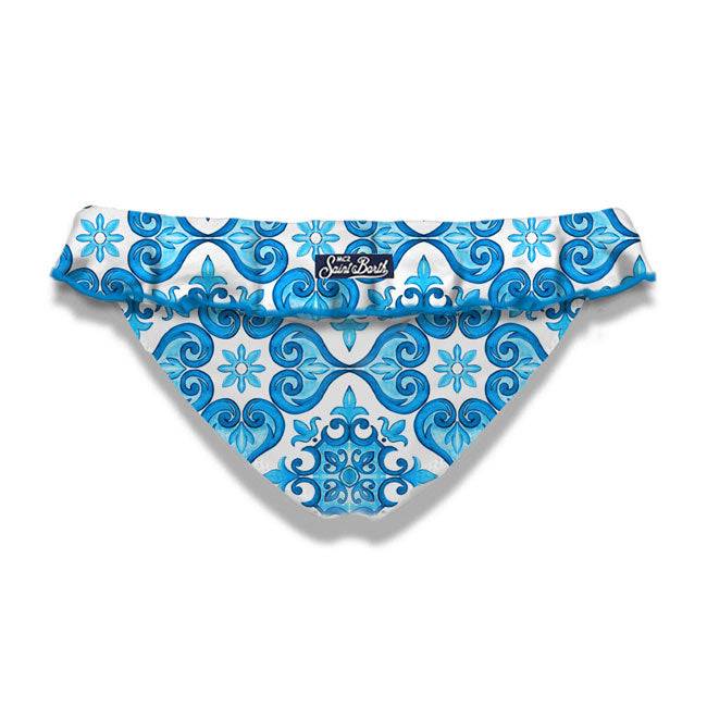 Mc2 Saint Barth Slip Da Bagno Da Bambina Con Volant E Stampa Maiolica