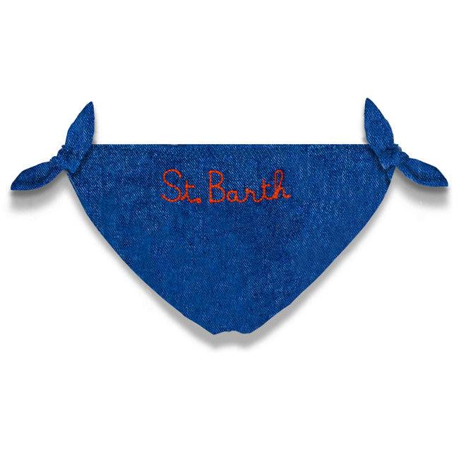Mc2 Saint Barth Slip Da Bagno Da Bambina In Denim Con Patch Fragola