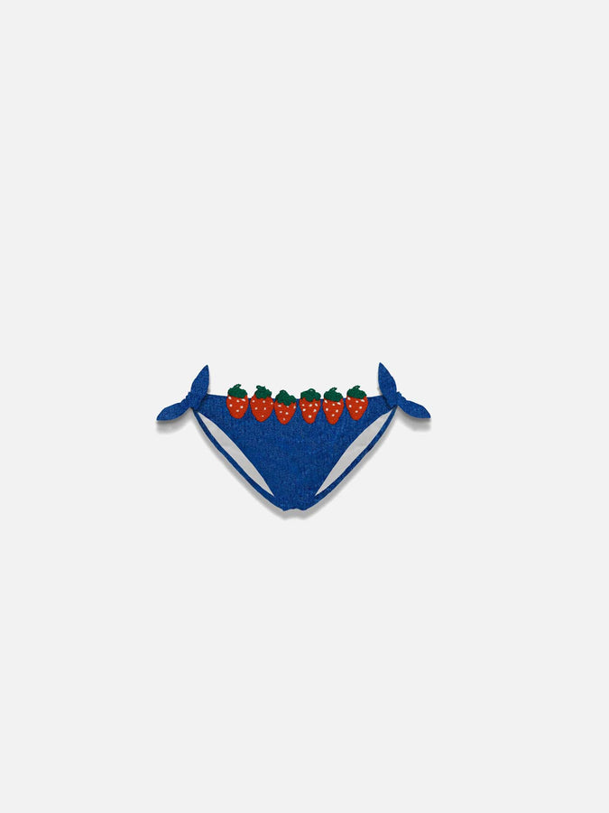 Mc2 Saint Barth Slip da bagno da bambina in denim con patch fragola