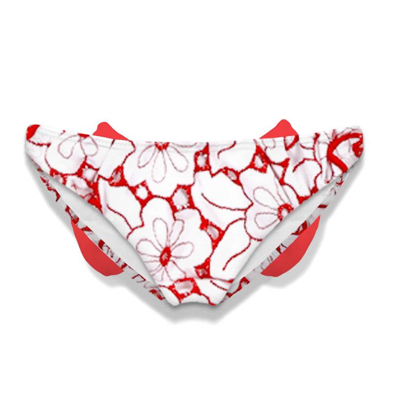Mc2 Saint Barth Slip Da Bagno Da Bambina Ricamato Con Fiocco Rosso