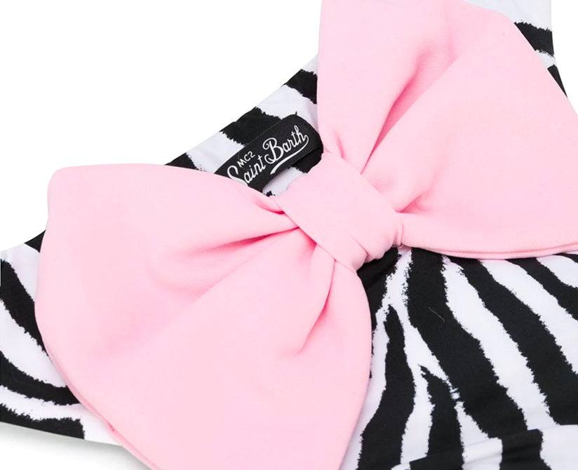 Mc2 Saint Barth Slip Da Bagno Da Bambina Stampa Animalier Con Fiocco