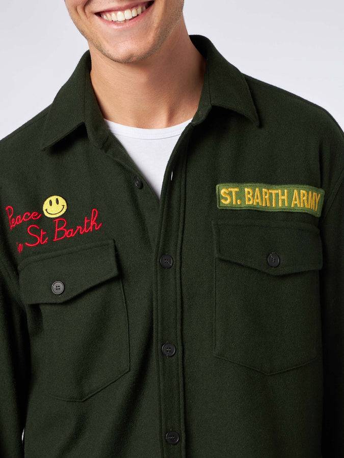 Mc2 Saint Barth Sovracamicia In Fustagno Con Ricamo Peace In St. Barth