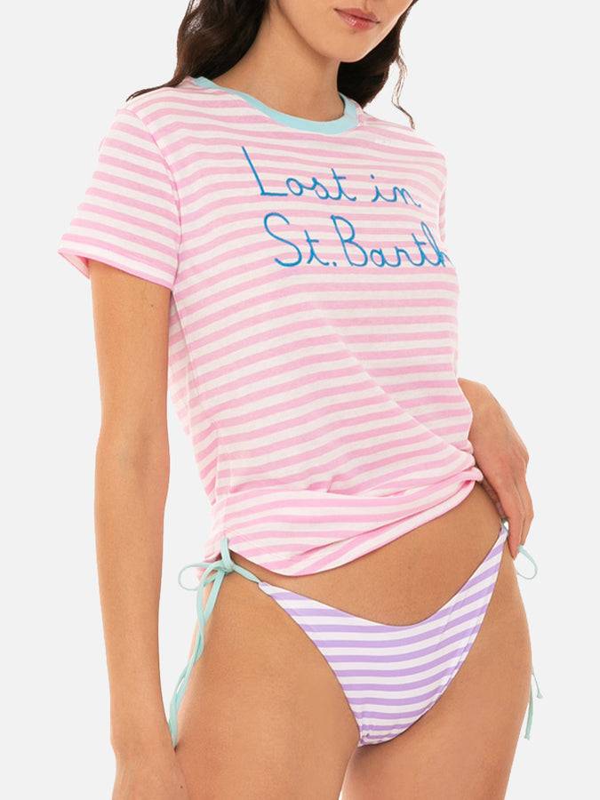 Mc2 Saint Barth T-shirt A Righe Con Ricamo Lost In St. Barth