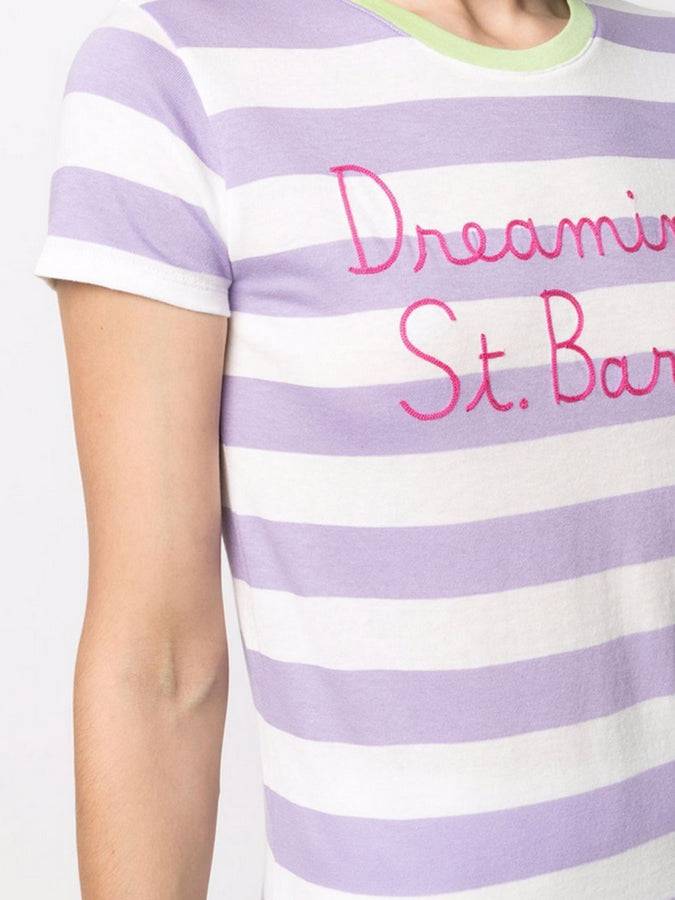 Mc2 Saint Barth T-shirt A Righe Lilla E Bianche Con St. Barth Ricamato Is My Dream