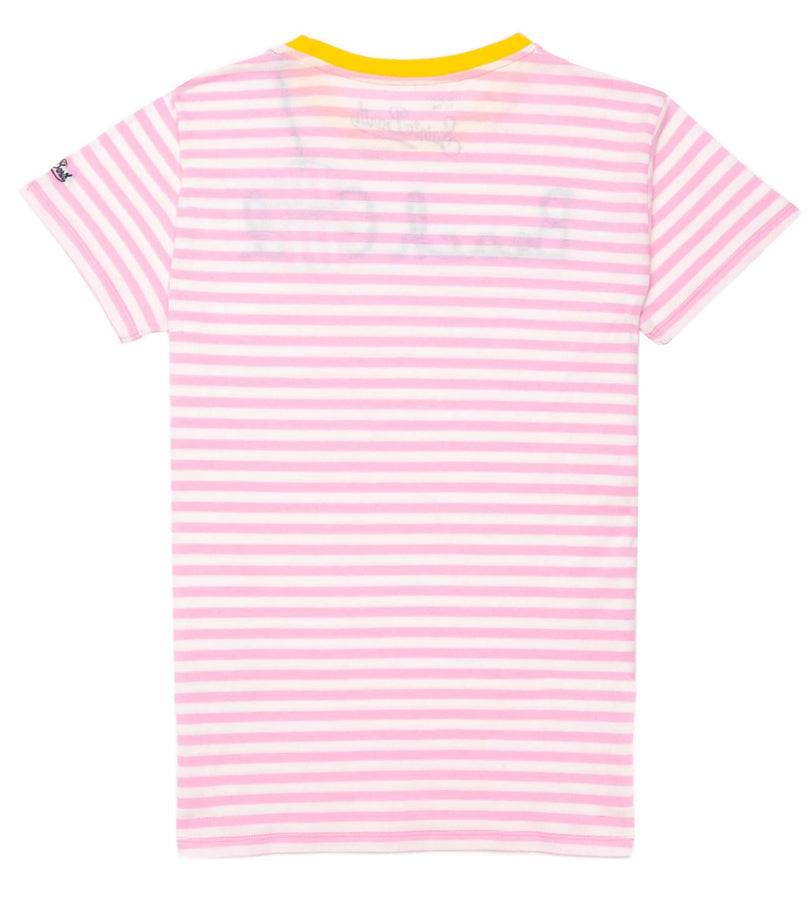 Mc2 Saint Barth T-shirt A Righe Rosa Con Beach Girl Ricamata