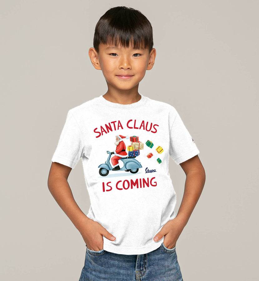 Mc2 Saint Barth T-shirt Bianca Da Bambino Con Stampa Santa Claus Is Coming - Vespa Special Edition ®