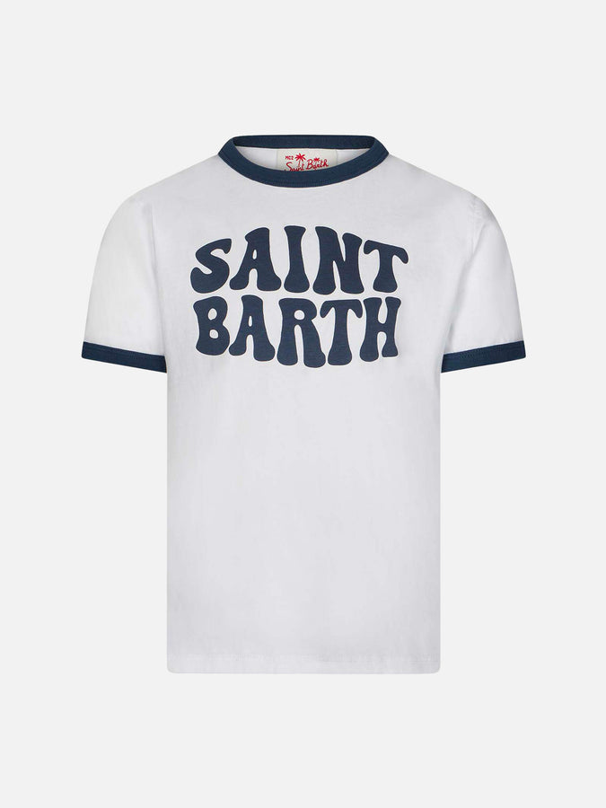 Mc2 Saint Barth T-shirt bianca da bambino in cotone con stampa Groovy Saint Barth blu