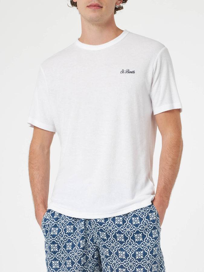 Mc2 Saint Barth T-shirt Bianca Da Uomo Gary In Spugna Con Ricamo St. Barth