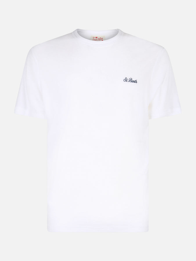 Mc2 Saint Barth T-shirt Bianca Da Uomo Gary In Spugna Con Ricamo St. Barth