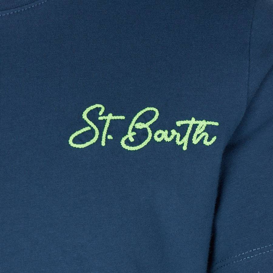 Mc2 Saint Barth T-shirt Blu Da Bambino In Cotone Con Stampa St. Barth Beach