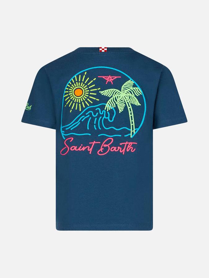 Mc2 Saint Barth T-shirt Blu Da Bambino In Cotone Con Stampa St. Barth Beach