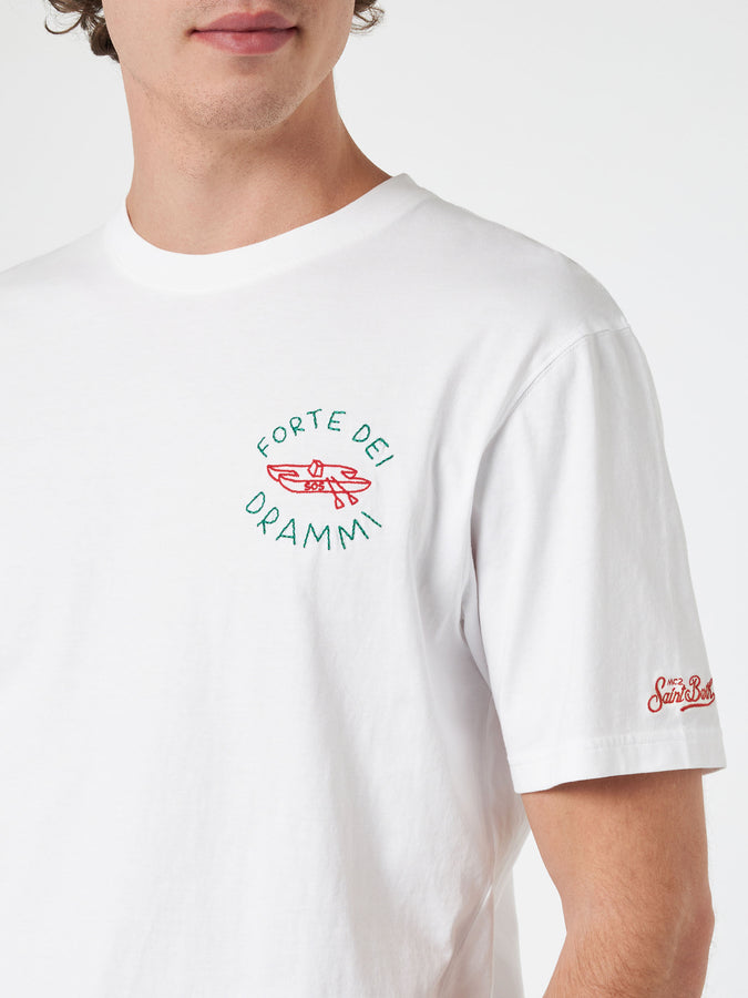 Mc2 Saint Barth T-shirt classica da uomo in jersey di cotone Portofino con ricamo Forte dei Drammi | EDIZIONE SPECIALE INSULTI LUMINOSI