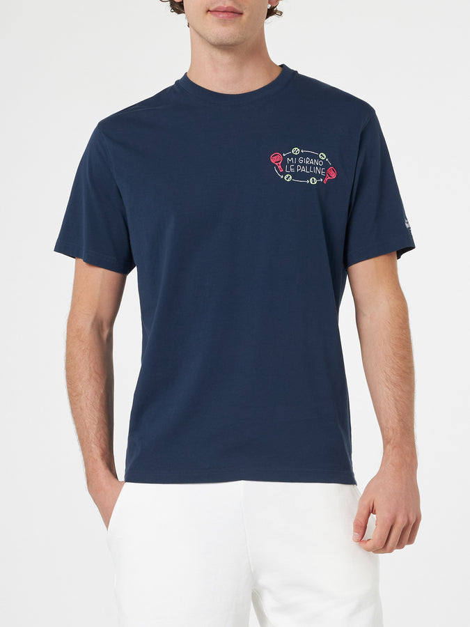 Mc2 Saint Barth T-shirt Classica Da Uomo In Jersey Di Cotone Portofino Con Ricamo Mi Girano Le Palline | EDIZIONE SPECIALE INSULTI LUMINOSI