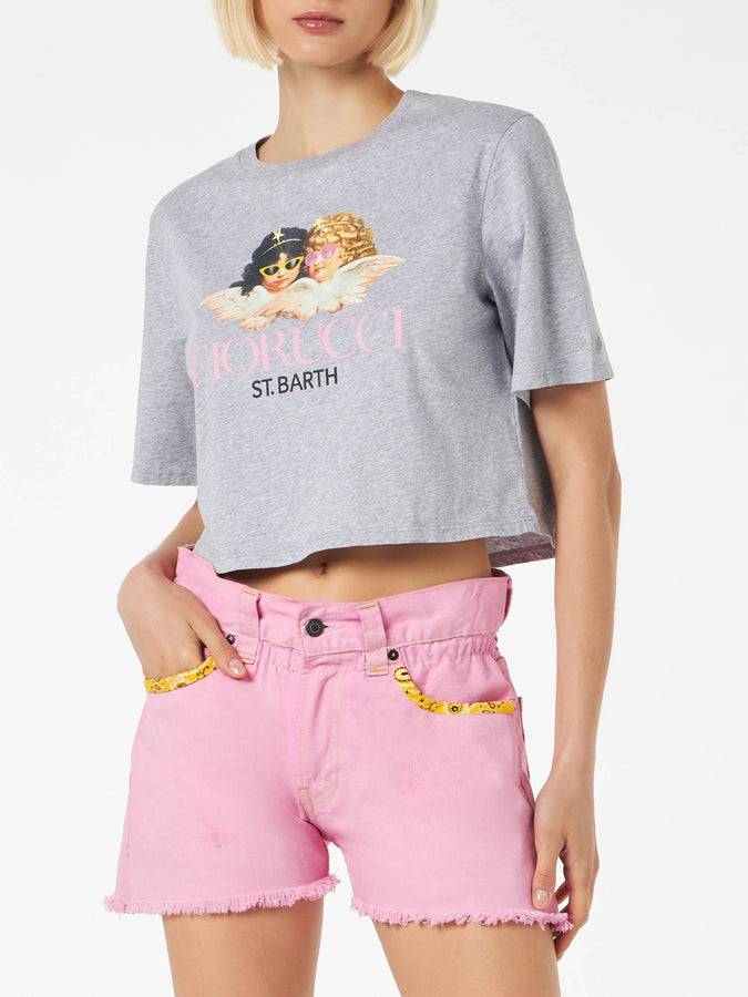 Mc2 Saint Barth T-shirt crop da donna con stampa Angelo Fiorucci | FIORUCCI EDIZIONE SPECIALE