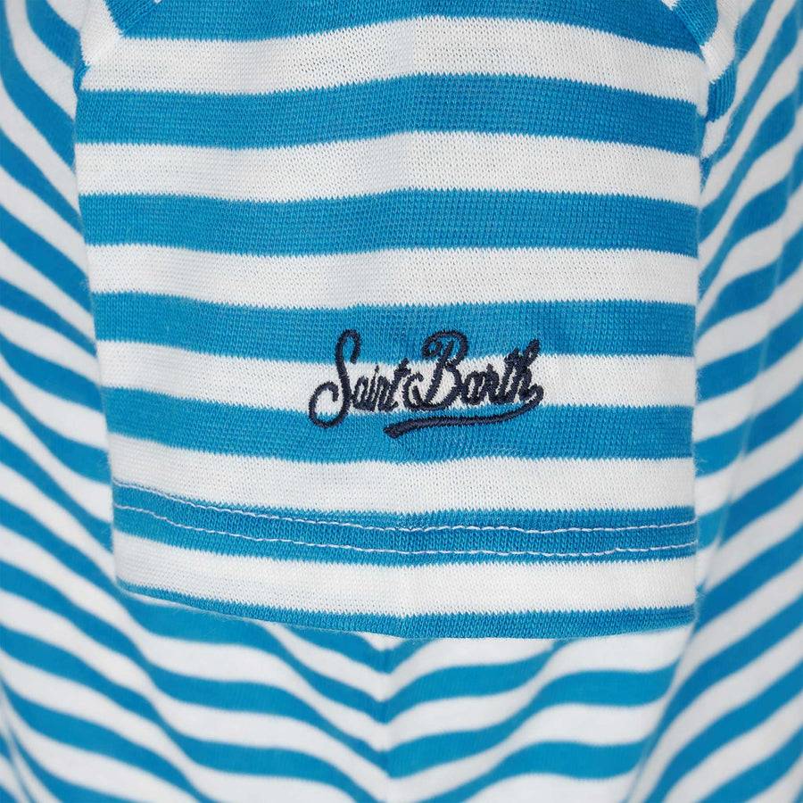 Mc2 Saint Barth T-shirt Da Bambina A Righe Con Ricamo Bonjour St. Barth