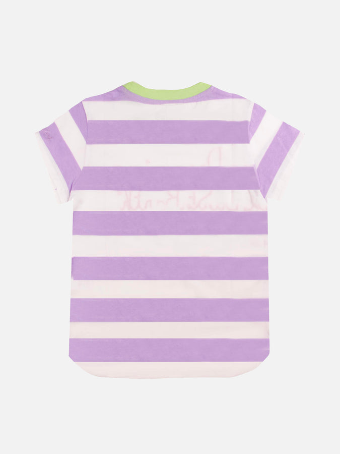 Mc2 Saint Barth T-shirt Da Bambina A Righe Rosa E Bianche Con Scritta Ricamata