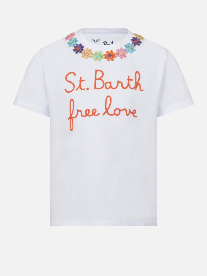Mc2 Saint Barth T-shirt da bambina con ricamo margherita e patch