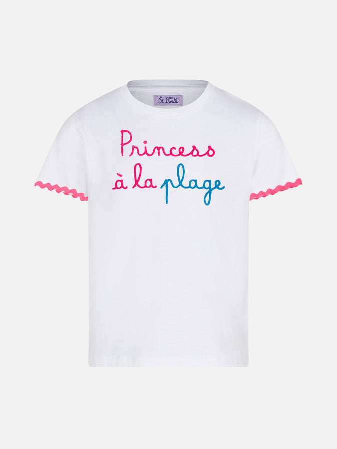 Mc2 Saint Barth T-shirt da bambina con scritta e ricamo Princess à la plage