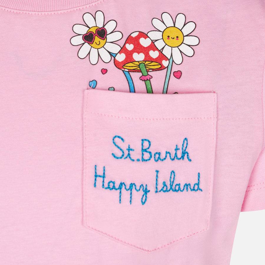 Mc2 Saint Barth T-shirt Da Bambina In Cotone Con Ricamo St. Barth Happy Island