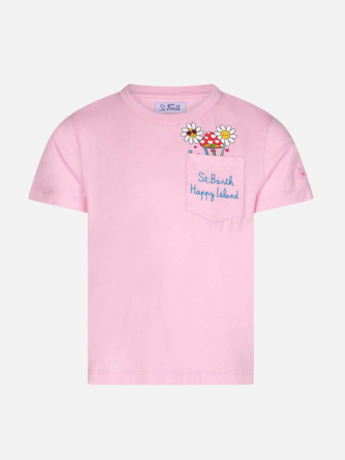 Mc2 Saint Barth T-shirt da bambina in cotone con ricamo St. Barth Happy Island