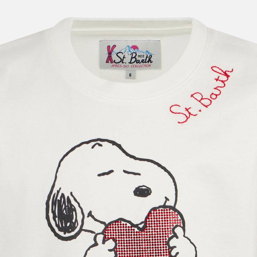 Mc2 Saint Barth T-shirt Da Bambina In Cotone Pesante Con Stampa Snoopy In Strass | EDIZIONE SPECIALE SNOOPY PEANUTS™