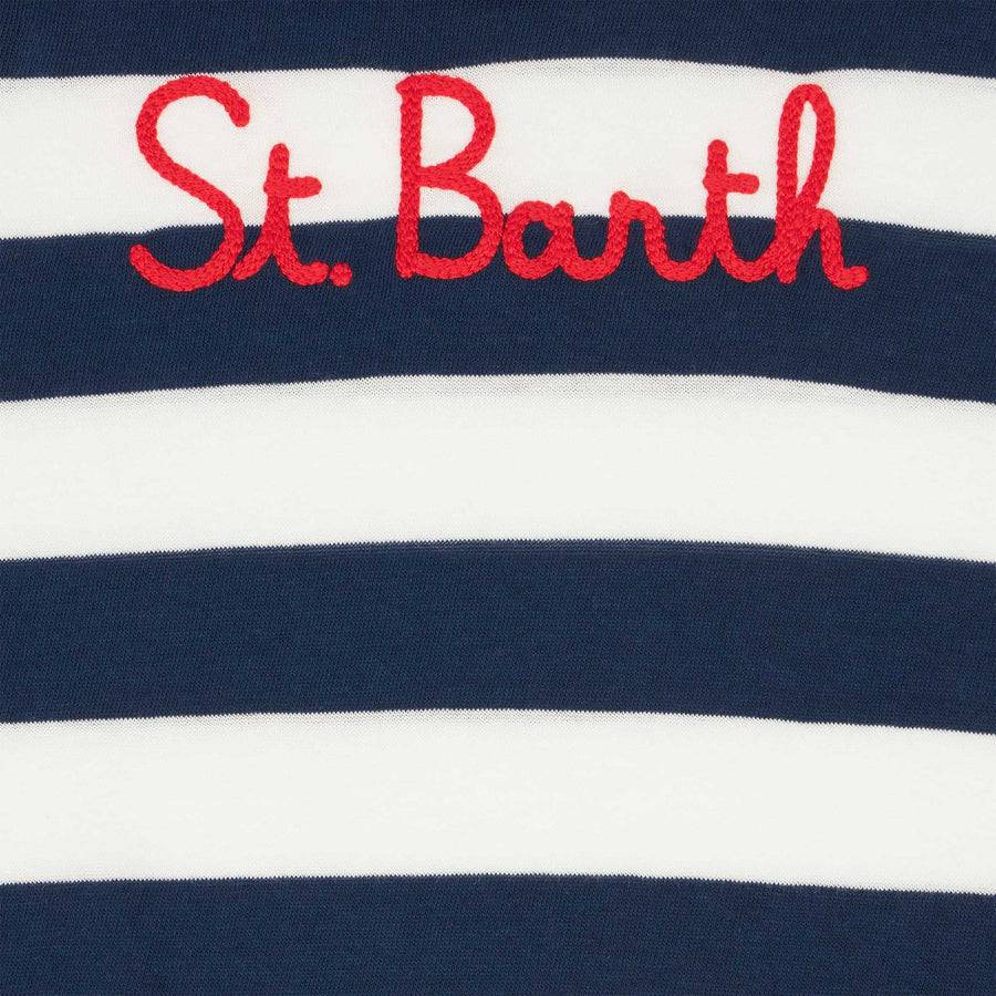 Mc2 Saint Barth T-shirt Da Bambino A Righe Blu Con Ricamo St. Barth