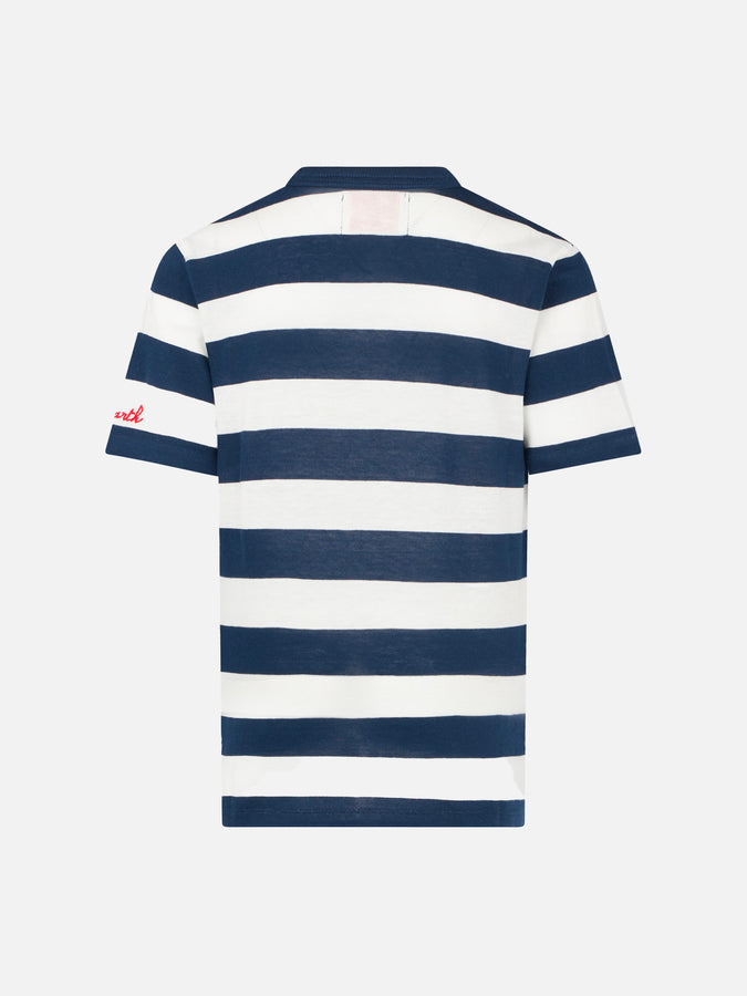 Mc2 Saint Barth T-shirt Da Bambino A Righe Blu Con Ricamo St. Barth