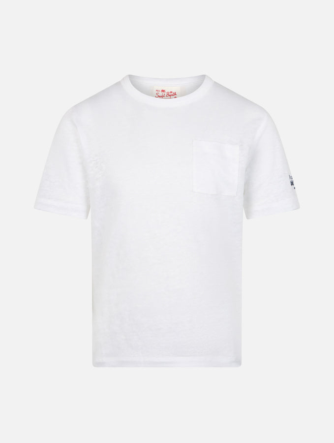 Mc2 Saint Barth T-shirt da bambino Alex in jersey di lino bianco sporco