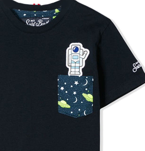Mc2 Saint Barth T-shirt Da Bambino Con Taschino Stampato Astronauta