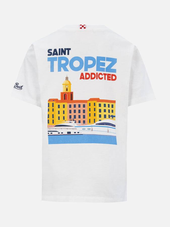 Mc2 Saint Barth T-shirt Da Bambino In Cotone Con Stampa Di Cartoline Saint Tropez Addicted