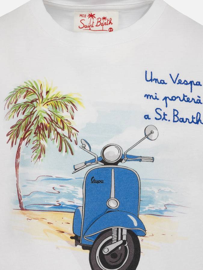 Mc2 Saint Barth T-shirt Da Bambino In Cotone Con Stampa E Ricamo Vespa | EDIZIONE SPECIALE VESPA