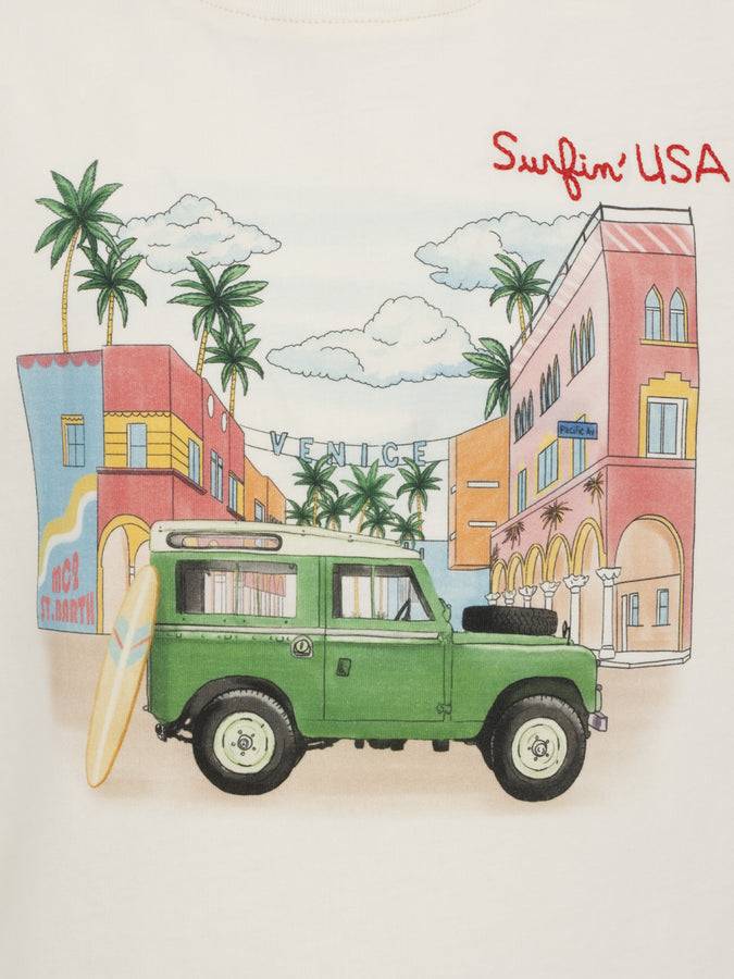 Mc2 Saint Barth T-shirt Da Bambino In Cotone Con Stampa Piazzata Venice E Ricamo Surfin USA