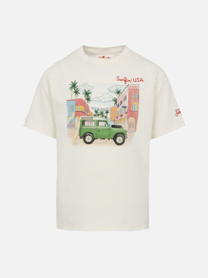 Mc2 Saint Barth T-shirt da bambino in cotone con stampa piazzata Venice e ricamo Surfin USA