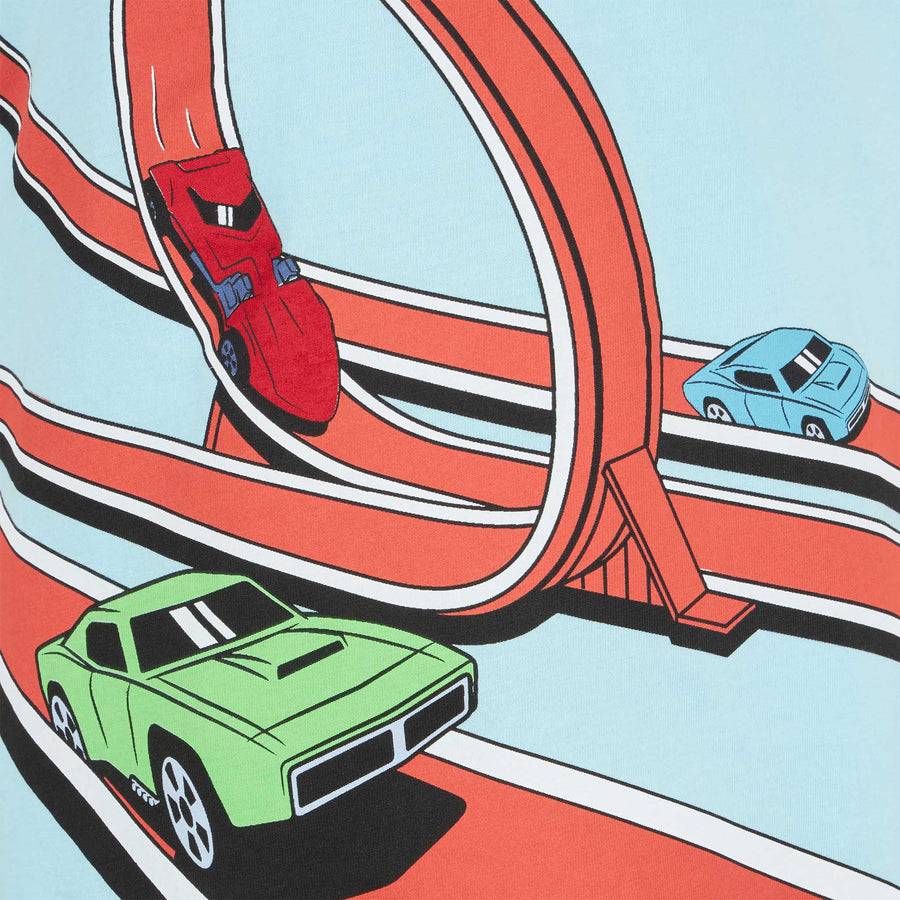 Mc2 Saint Barth T-shirt Da Bambino In Cotone Verde Acqua Con Stampa Hot Wheels | EDIZIONE SPECIALE HOT WHEELS
