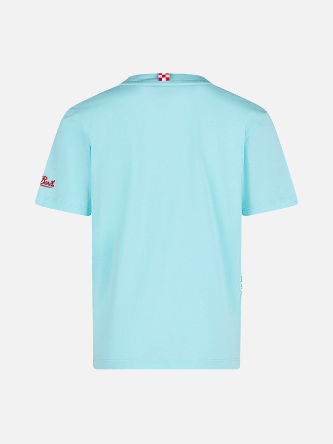 Mc2 Saint Barth T-shirt Da Bambino In Cotone Verde Acqua Con Stampa Hot Wheels | EDIZIONE SPECIALE HOT WHEELS
