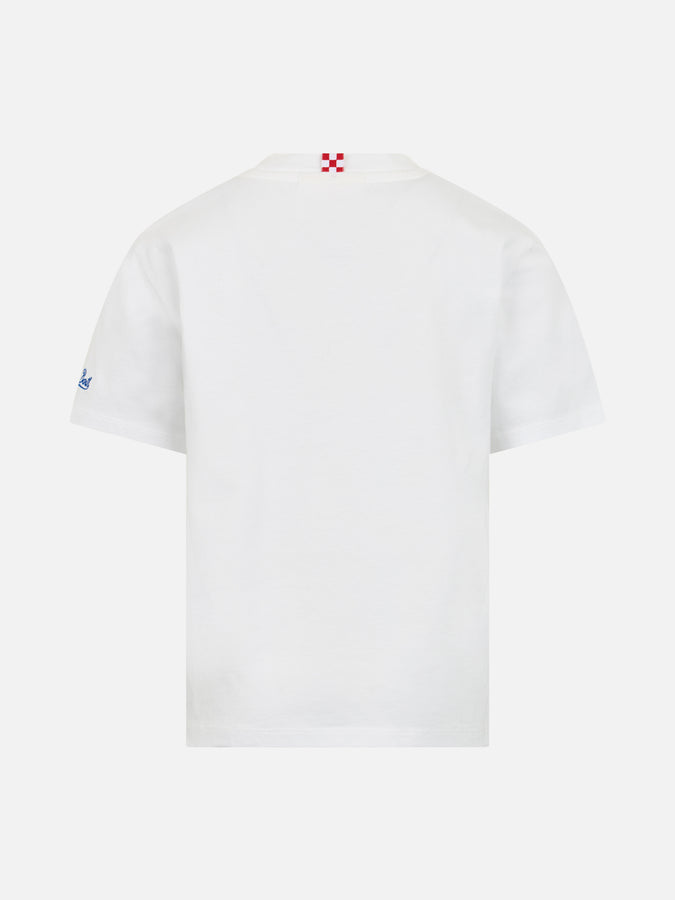 Mc2 Saint Barth T-shirt Da Bambino In Jersey Di Cotone Portofino Jr Con Ricamo Me Ne Vado Dai Nonni